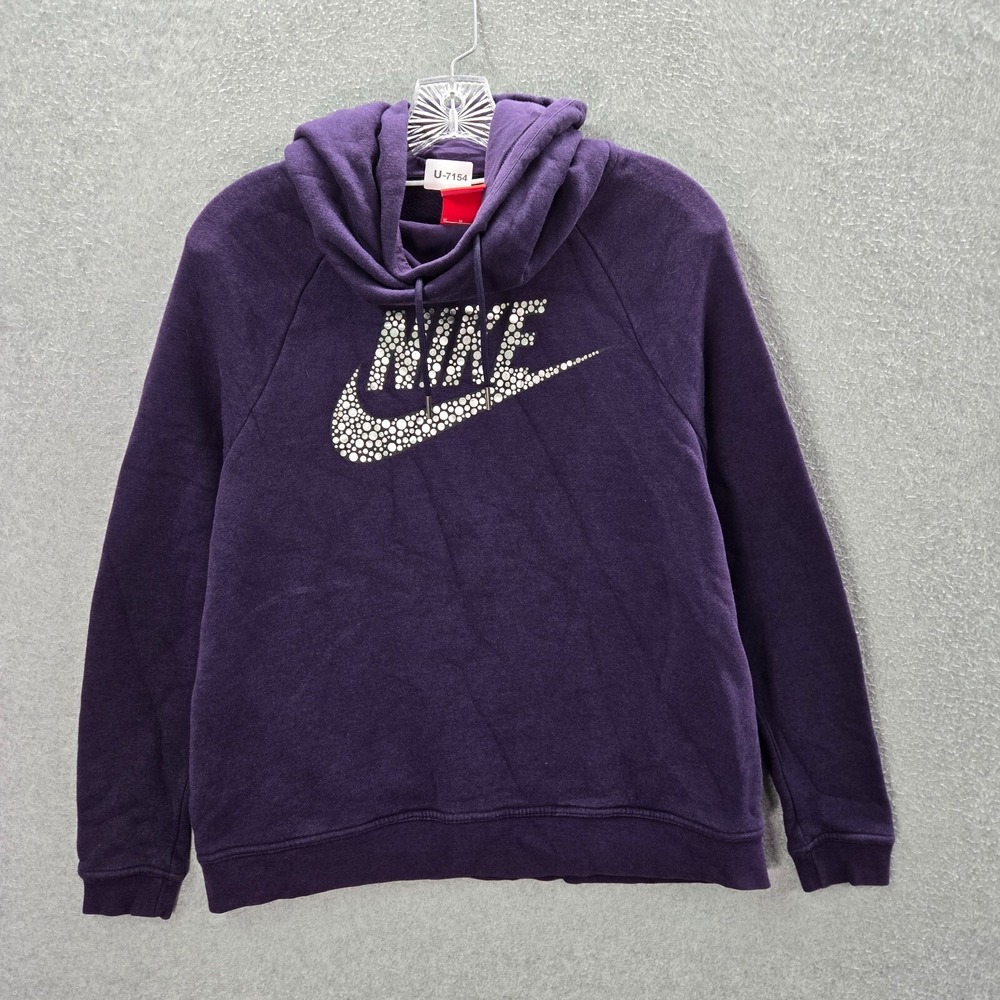 Nike Women Sweatshirt‎ Medium Purple Rally Metallic Hoodie Drawstring Pullover